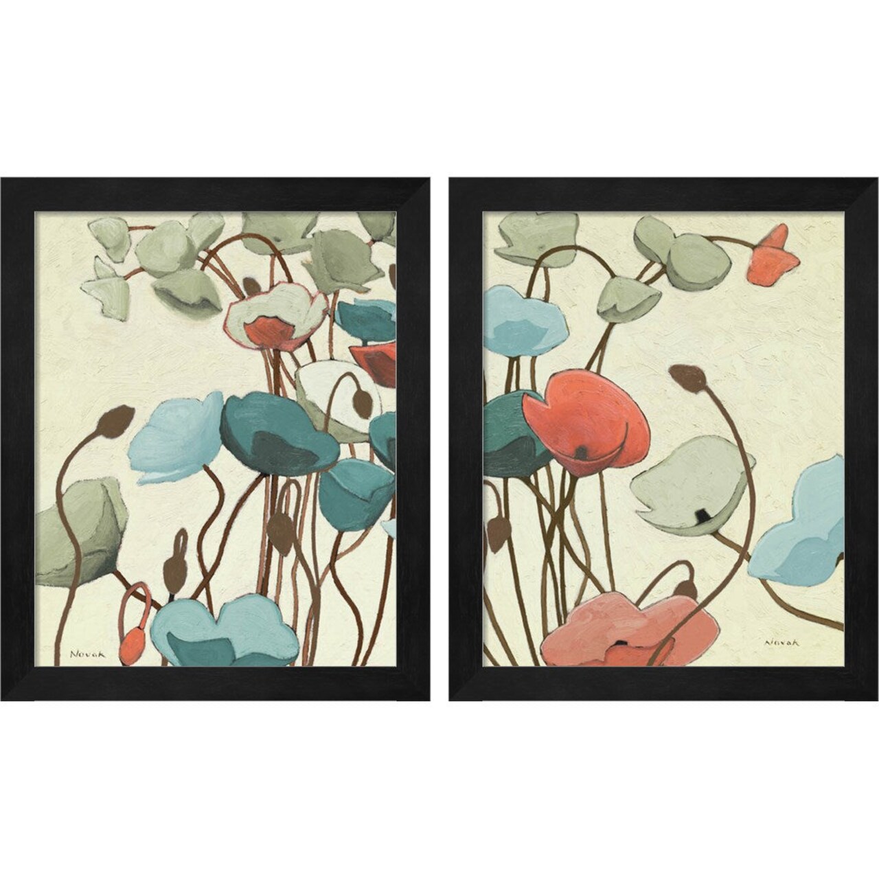 Blue Pavots Ondule by Shirley Novak, 2 Piece Black Framed Art Set